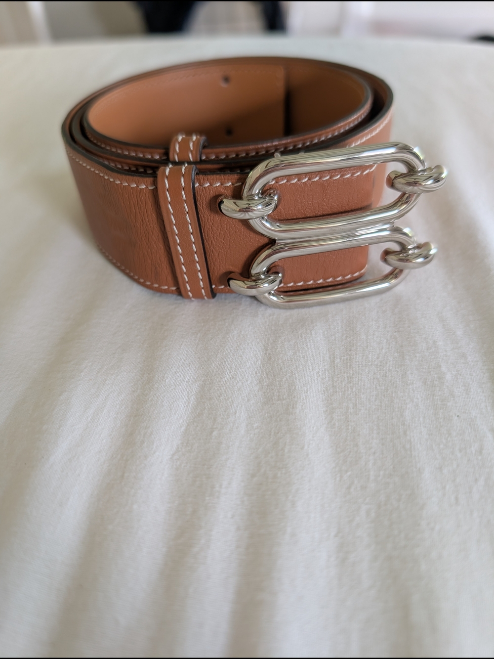 Womens Hermes Gold Leather Belt with Silver Chain Buckle